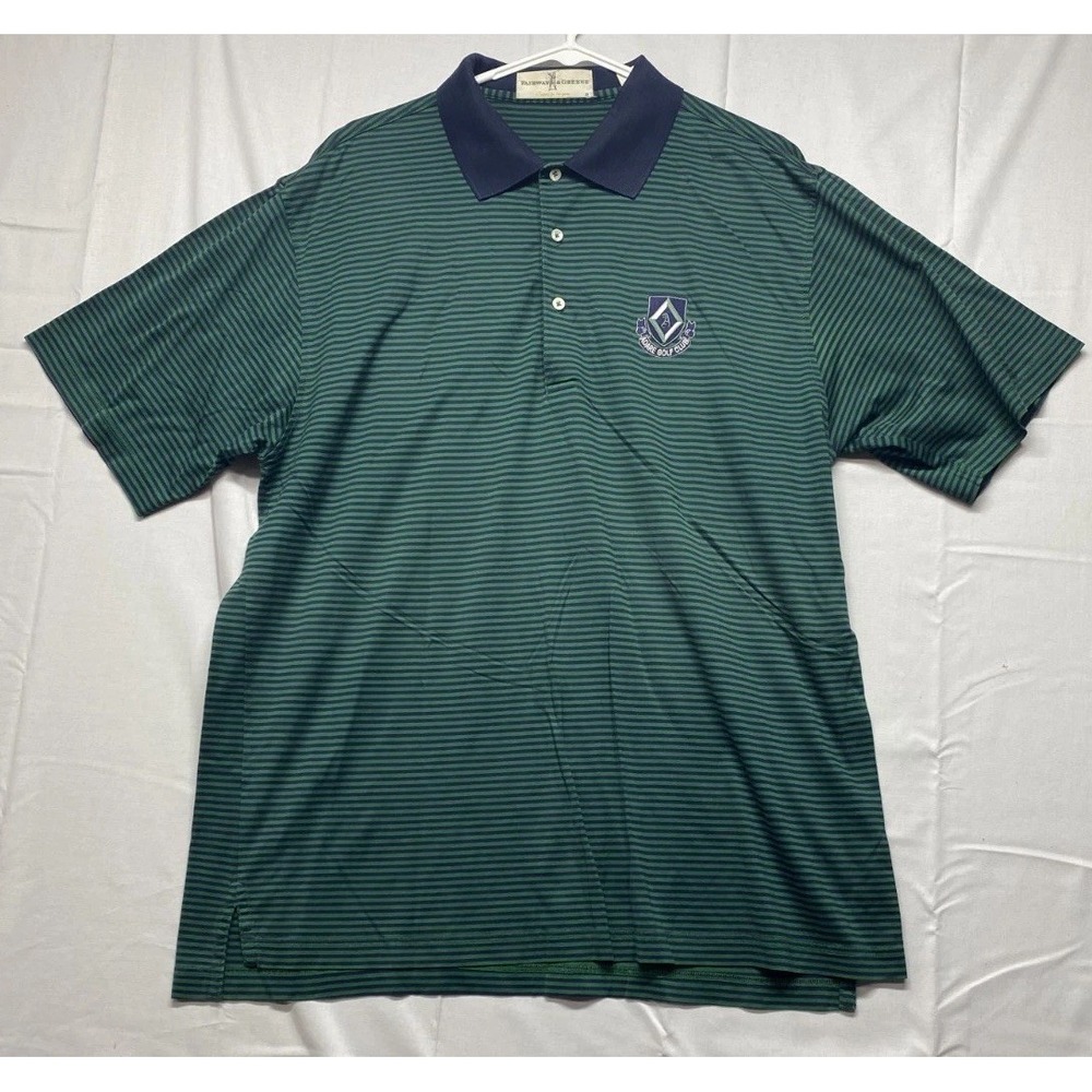 VTG Fairway & Greene Polo Shirt Mens Large Green Blue Stripd Adare Golf Club